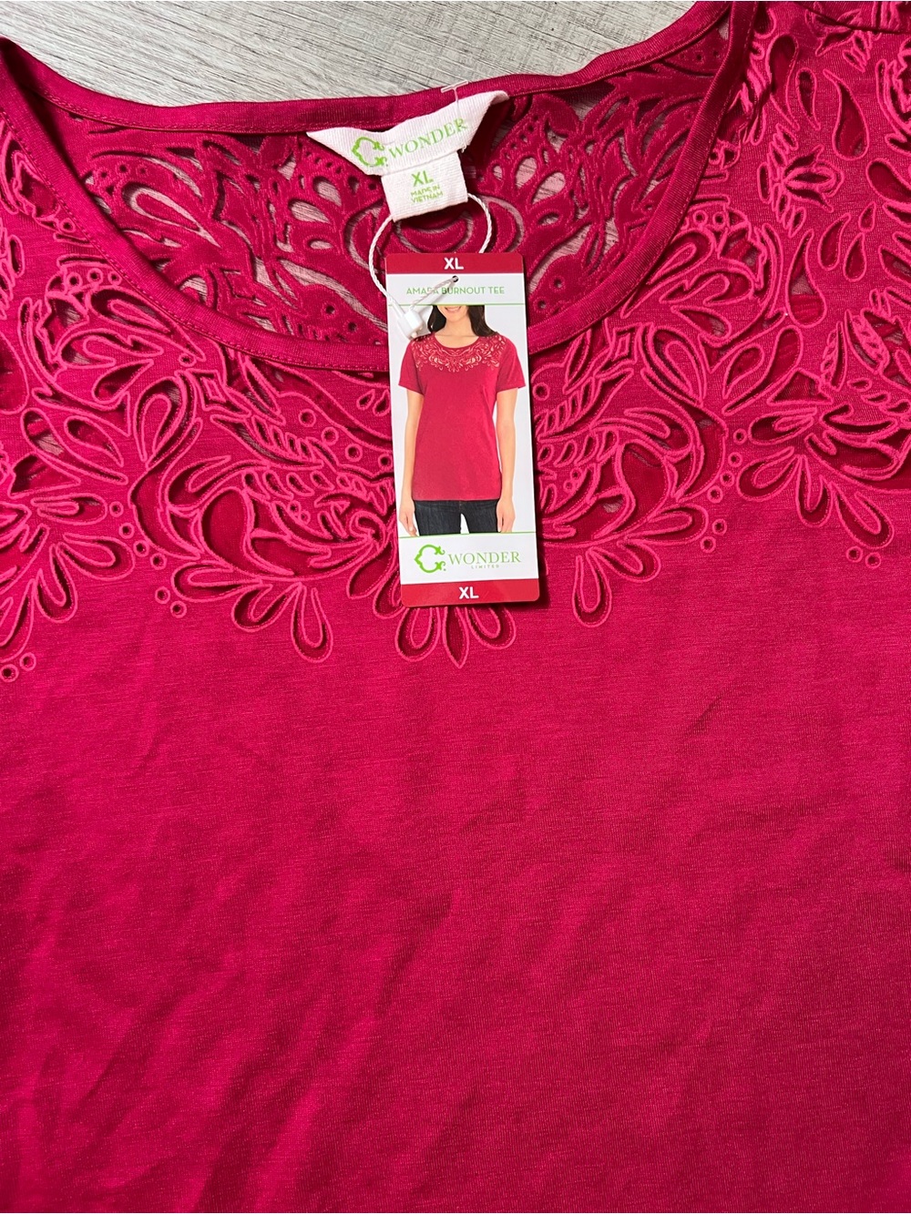 C. Wonder Raspberry Short-Sleeve Tee with Laser-Cut Lace Yoke